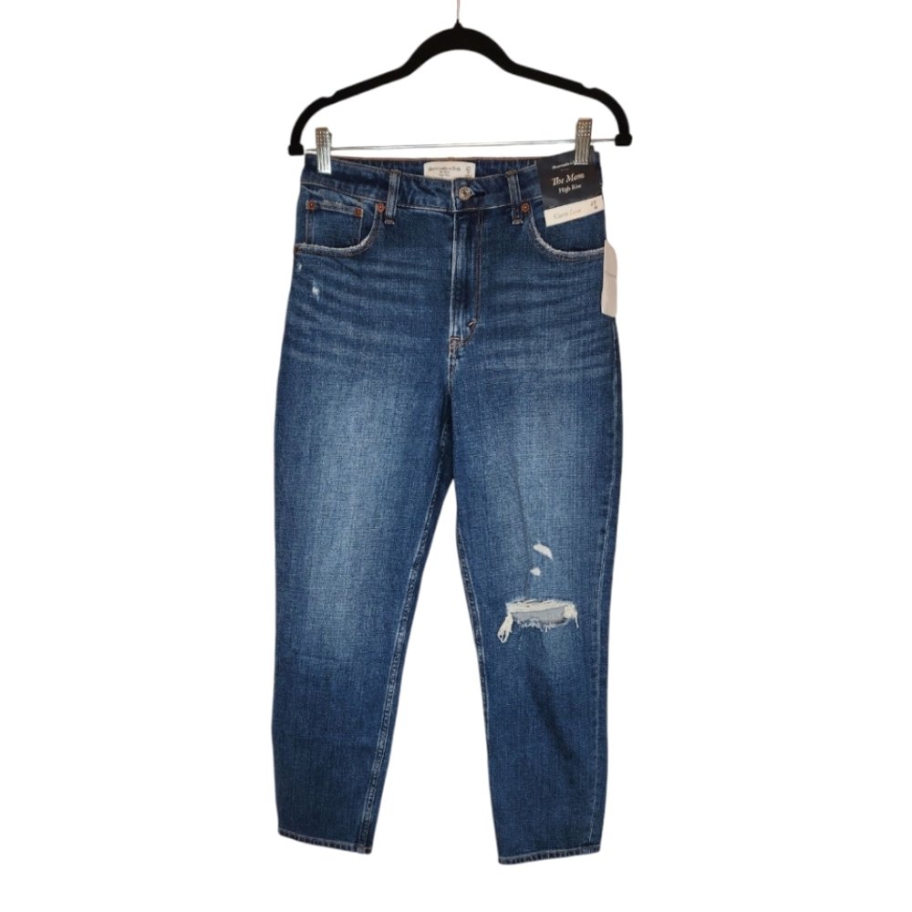 NEW Abercrombie & Fitch Curve Love High Rise Mom Jeans Distressed Size 27/4